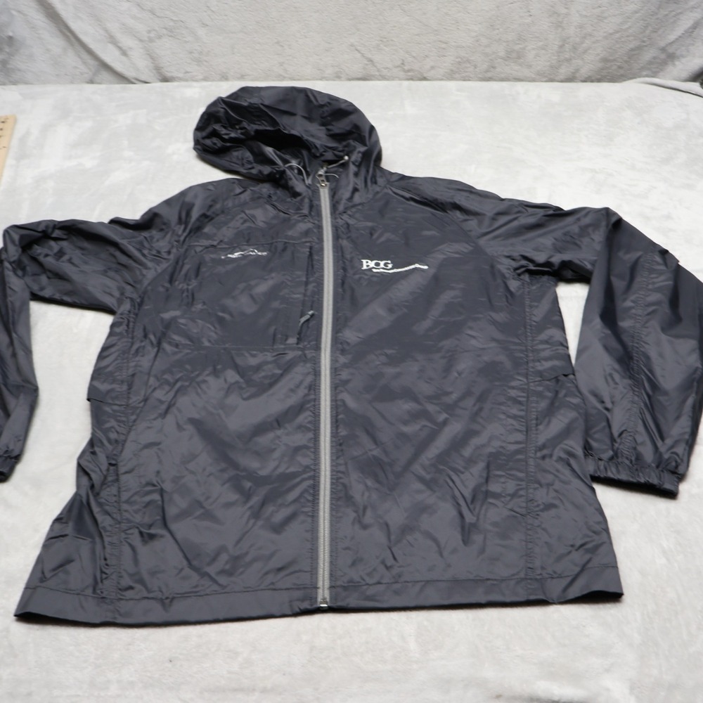 Eddie Bauer Jacket Mens Small Black Ripstop Hooded Lightweight Rain Wind LOGO